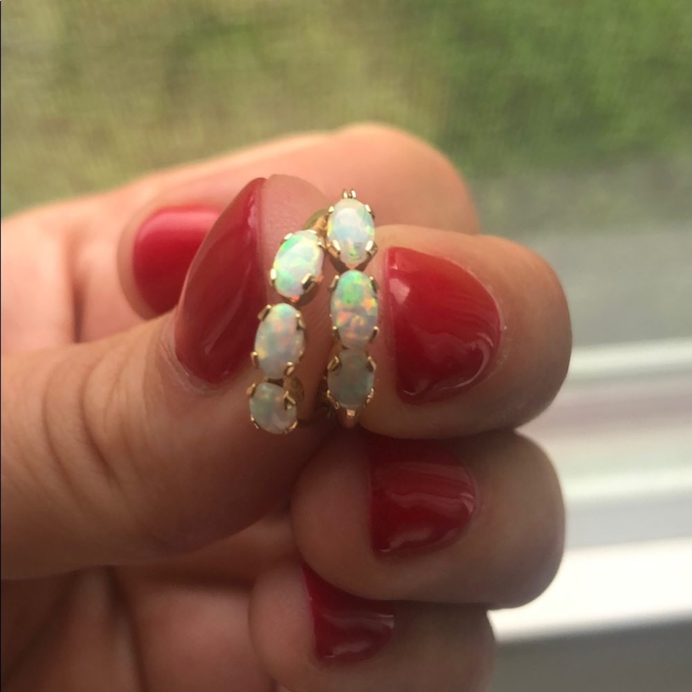 10k Gold Opal Hoop Earrings